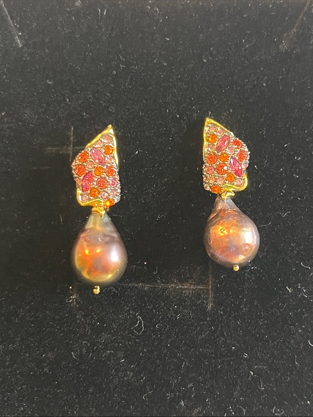 Alexis Bittar Signed Crystal Pavé Iridescent Pearl Drop Earrings